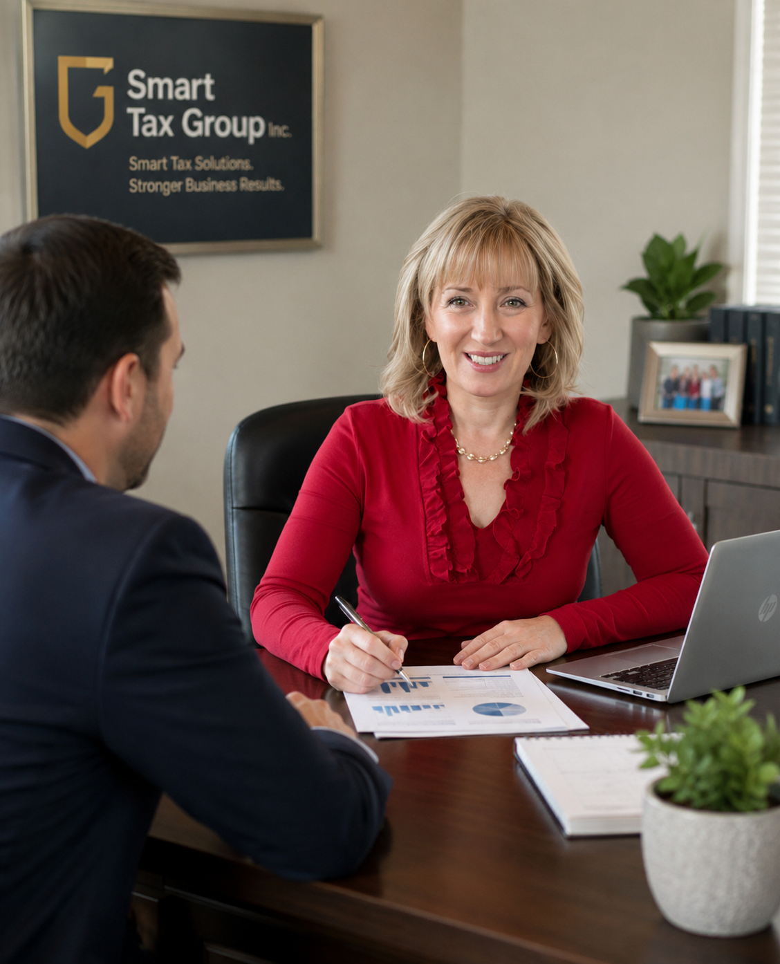 Milla Liberson meeting with a client at Smart Tax Group